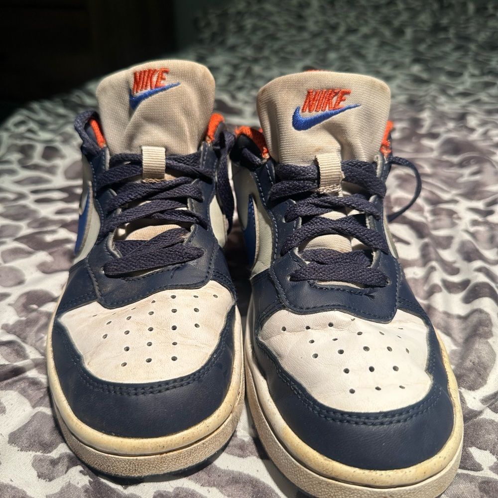 Nike Kids' Blue and White Sneakers with Orange Accents size 3.5
